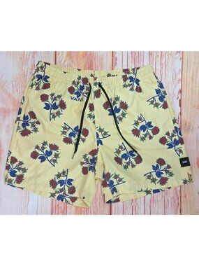 Vans Mens Floral Print Yellow Swim Trunks Size Small